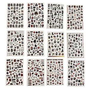 12 Sheets Nail Art Halloween Stickers Decals Scary Film Characters Self-Adhesive